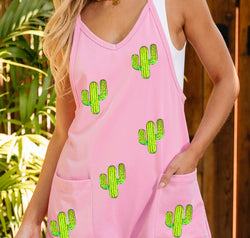 Cactus V-Neck Spaghetti Strap Overalls