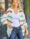 Striped Open Front Dropped Shoulder Cardigan