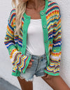 Chevron Stripes Openwork Cardigan
