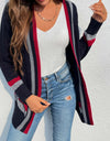 Open Front Striped Long Sleeve Cardigan