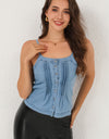 Pleated Detail Buttoned Denim Cami