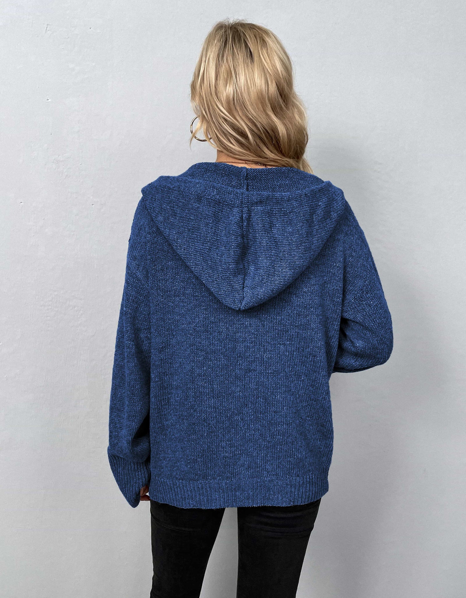 Button-Down Long Sleeve Hooded Sweater