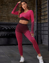 Striped Long Sleeve Top and Leggings Sports Set