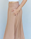 Doublju Comfort Princess Full Size High Waist Scoop Hem Maxi Skirt in Tan