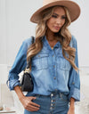 Button Front Roll-Tab Sleeve Denim Shirt