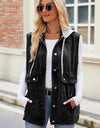 Drawstring Hooded Sleeveless Denim Jacket