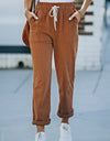 Drawstring Waist Corduroy Pants with Pockets