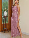 Sequin Slit Spaghetti Strap Dress