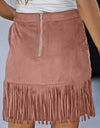 Fringe Detail Zip-Back Skirt with Pockets