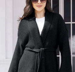 Tied Open Front Long Sleeve Cardigan