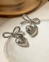 Stainless Steel Bow & Heart Drop Earrings