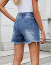 Distressed Raw Hem Asymmetric Waist Denim Shorts