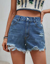 Distressed Raw Hem Denim Shorts