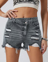 Asymmetrical Distressed Denim Shorts