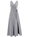 Slit Surplice Tie Waist Sleeveless Dress