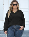 Plus Size Ribbed V-Neck Long Sleeve Top