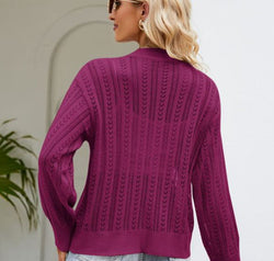 Button Down Ribbed Trim Cardigan