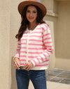 Striped Round Neck Button-Down Dropped Shoulder Cardigan