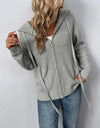 Zip-Up Drawstring Detail Hooded Cardigan