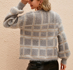 Open Front Plaid Long Sleeve Cardigan