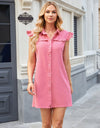 Ruffled Button Up Cap Sleeve Denim Dress