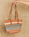 Fame By The Sand Straw Braided Striped Tote Bag