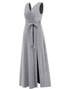 Slit Surplice Tie Waist Sleeveless Dress