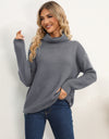 Slit Turtleneck Dropped Shoulder Sweater