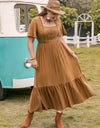 Plus Size Square Neck Short Sleeve Ruffle Hem Dress