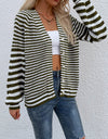 Striped V-Neck Button-Down Cardigan