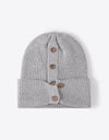 Button Detail Rib-Knit Cuff Beanie