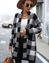 Plaid Dropped Shoulder Cardigan with Pocket