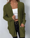 Rib-Knit Open Front Pocketed Cardigan