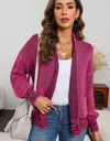 Waffle-knit Pocketed Open Front Cardigan