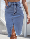 Buttoned Slit Denim Skirt