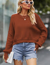 Round Neck Drop Shoulder Long Sleeve Sweater