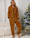 Animal Print  Zip Front Lounge Jumpsuit with Pockets