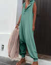 Full Size Half Button Sleeveless Jumpsuit