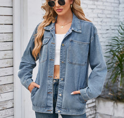 Pocketd Button Up Detachable Hooded Denim Jacket