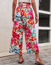 Floral Tie Belt Wide Leg Pants