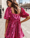 Sequin Square Neck Balloon Sleeve Romper