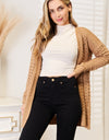 Woven Right Openwork Horizontal Ribbing Open Front Cardigan