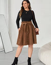 Plus Size Tied Decorative Button Paperbag Waist Skirt