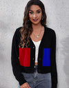 Color Block Button Up Long Sleeve Cardigan