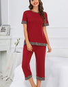 Round Neck Short Sleeve Top and Capris Pants Lounge Set