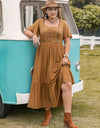 Plus Size Square Neck Short Sleeve Ruffle Hem Dress