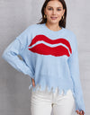 Lip Fringe Round Neck Sweater