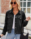 Pocketed Collared Neck Denim Jacket