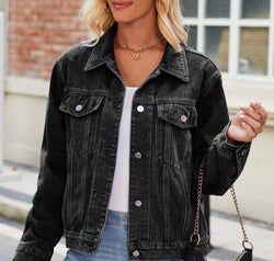 Pocketed Collared Neck Denim Jacket