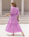 Tassel Trim Smocked V-Neck Short Sleeve Dress